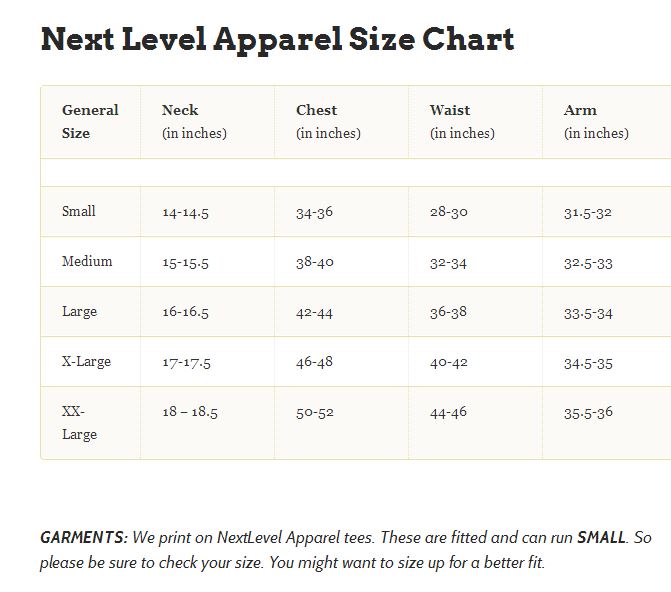 Queen Apparel Size Chart